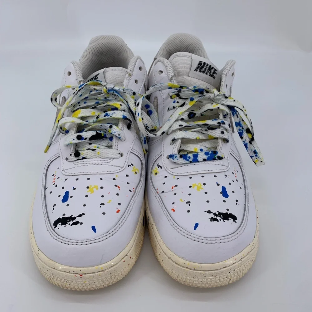 Nike White Air Force 1 '07 Lv8  Splattered Paint on White Sneakers Mens Size 8.5 - Picture 5 of 9